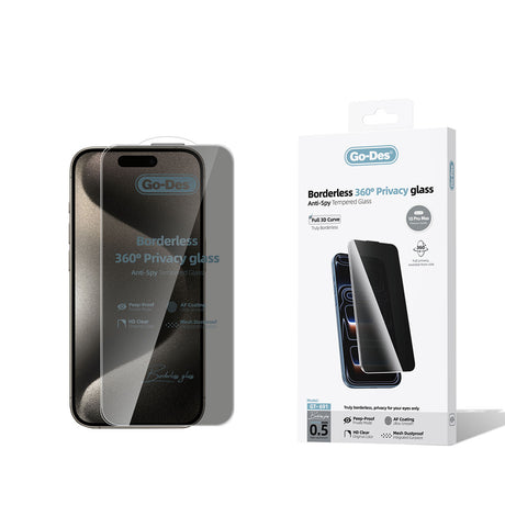 Apple iPhone 15 Pro Max Go Des AF Borderless Privacy Temperli Cam Ekran Koruyucu