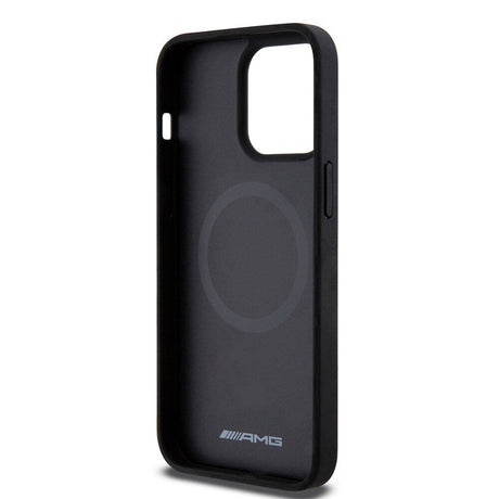 Apple iPhone 15 Pro Max Kılıf AMG Orjinal Lisanslı M-safe Şarj Özellikli Delikli Deri Kıvrımlı Çizgili Kapak
