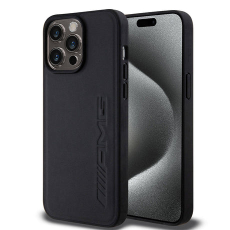 Apple iPhone 15 Pro Max Kılıf AMG Orjinal Lisanslı M-safe Şarj Özellikli Deri Sıcak Damgalı Kapak