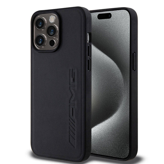 Apple iPhone 15 Pro Max Kılıf AMG Orjinal Lisanslı M-safe Şarj Özellikli Deri Sıcak Damgalı Kapak