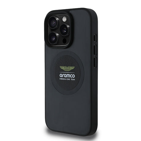 Apple iPhone 15 Pro Max Kılıf Aston Martin Orjinal Lisanslı M-safe Şarj Özellikli Aluminyum Arka Yüzeyli Formula One Team Baskılı Kapak