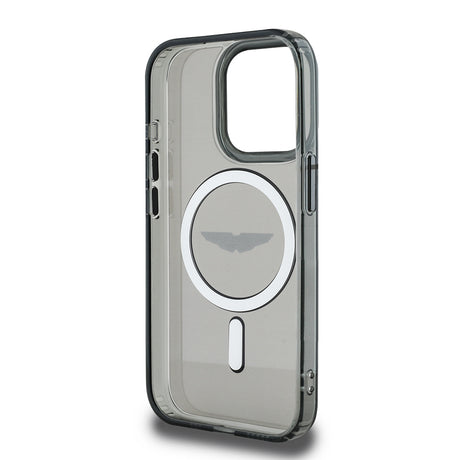 Apple iPhone 15 Pro Max Kılıf Aston Martin Orjinal Lisanslı M-safe Şarj Özellikli IML Baskı Logolu Metal Düğmeli Kapak