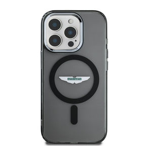 Apple iPhone 15 Pro Max Kılıf Aston Martin Orjinal Lisanslı M-safe Şarj Özellikli IML Baskı Logolu Metal Düğmeli Kapak