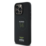 Apple iPhone 15 Pro Max Kılıf Aston Martin Orjinal Lisanslı M-safe Şarj Özellikli PU Deri Alonso 14 Baskılı Kapak