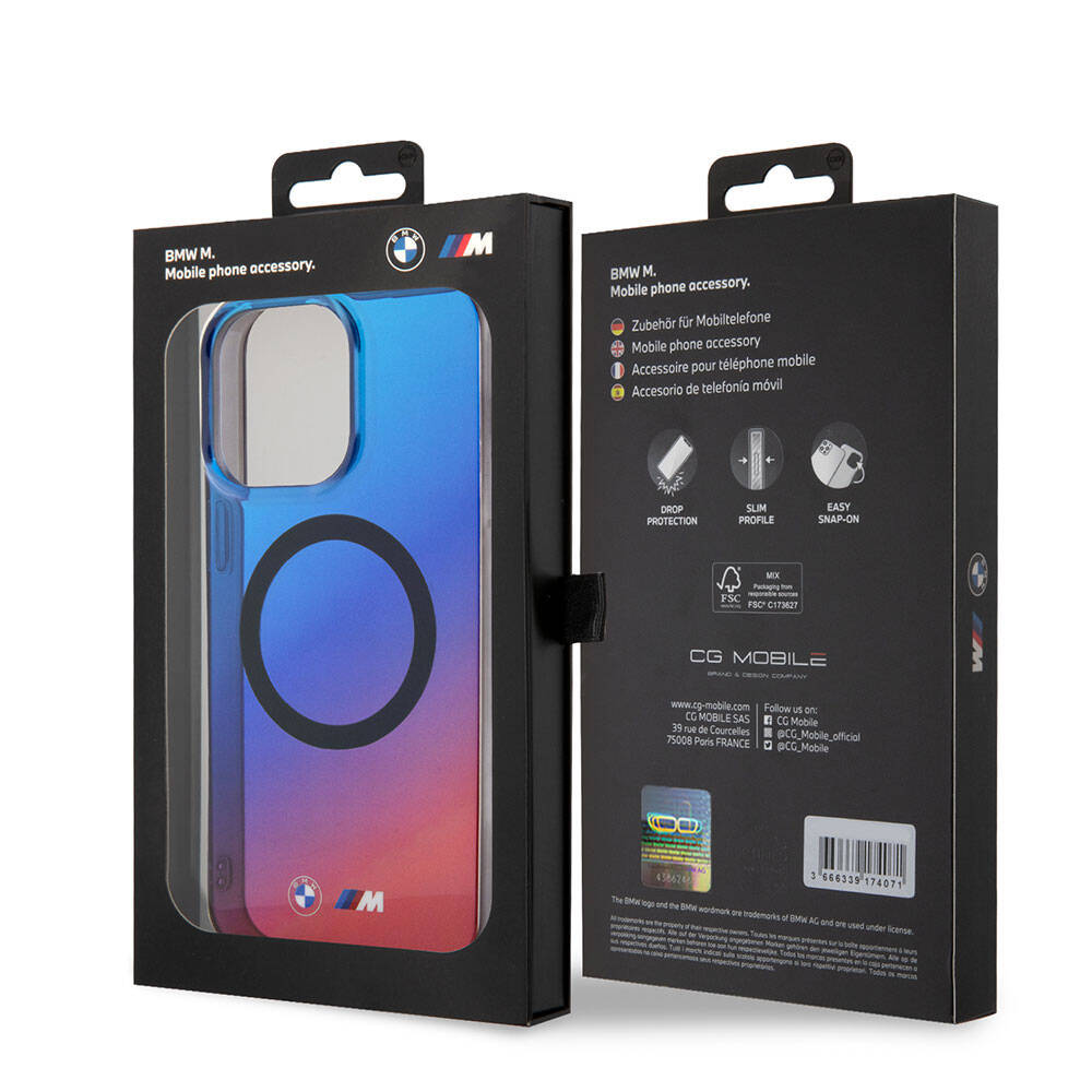 Apple iPhone 15 Pro Max Kılıf BMW M-safe Şarj Özellikli Transparan Renk Geçişli Dizayn Orjinal Lisanslı Kapak
