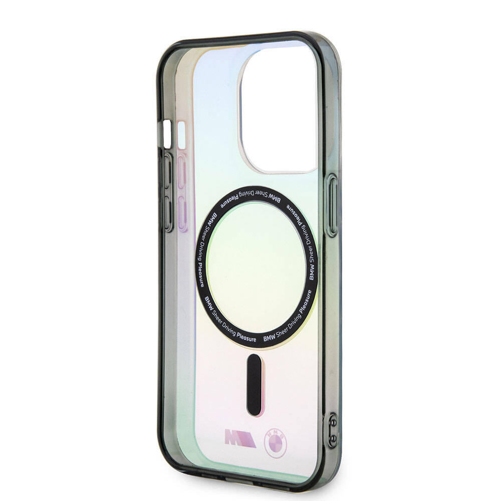Apple iPhone 15 Pro Max Kılıf BMW M-safe Şarj Özellikli Transparan Renk Geçişli Iridescent Orjinal Lisanslı Kapak
