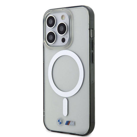 Apple iPhone 15 Pro Max Kılıf BMW M-safe Şarj Özellikli Transparan Silver Ring Orjinal Lisanslı Kapak