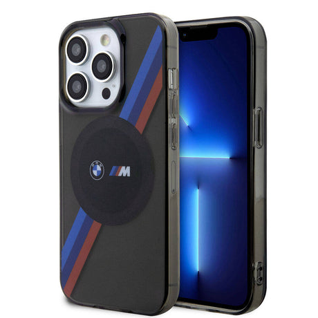 Apple iPhone 15 Pro Max Kılıf BMW M-safe Şarj Özellikli Transparan Tricolor Stripes Orjinal Lisanslı Kapak