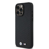 Apple iPhone 15 Pro Max Kılıf BMW Orjinal Lisanslı Karbon Fiber Tasarımlı ve Metal Logolu PU Deri Kapak