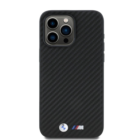 Apple iPhone 15 Pro Max Kılıf BMW Orjinal Lisanslı Karbon Fiber Tasarımlı ve Metal Logolu PU Deri Kapak