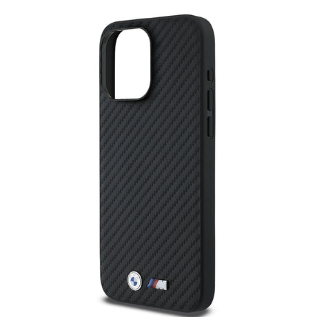 Apple iPhone 15 Pro Max Kılıf BMW Orjinal Lisanslı Karbon Fiber Tasarımlı ve Metal Logolu PU Deri Kapak