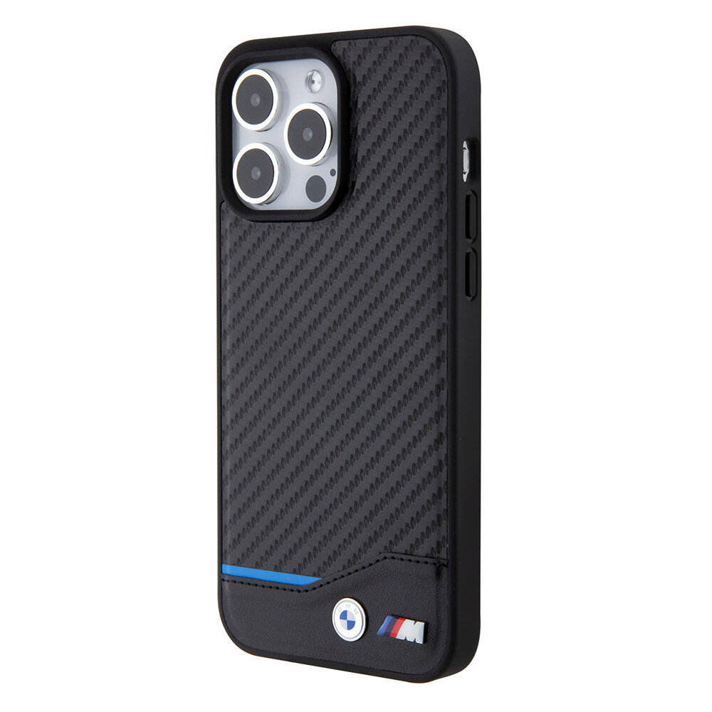 Apple iPhone 15 Pro Max Kılıf BMW Orjinal Lisanslı M-safe Şarj Özellikli M Logolu PU Karbon Kapak