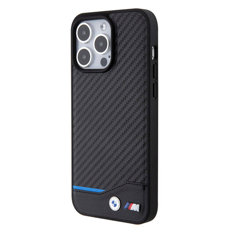 Apple iPhone 15 Pro Max Kılıf BMW Orjinal Lisanslı M-safe Şarj Özellikli M Logolu PU Karbon Kapak