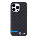 Apple iPhone 15 Pro Max Kılıf BMW Orjinal Lisanslı M-safe Şarj Özellikli M Logolu PU Karbon Kapak