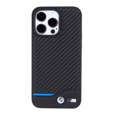 Apple iPhone 15 Pro Max Kılıf BMW Orjinal Lisanslı M-safe Şarj Özellikli M Logolu PU Karbon Kapak