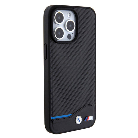 Apple iPhone 15 Pro Max Kılıf BMW Orjinal Lisanslı M-safe Şarj Özellikli M Logolu PU Karbon Kapak