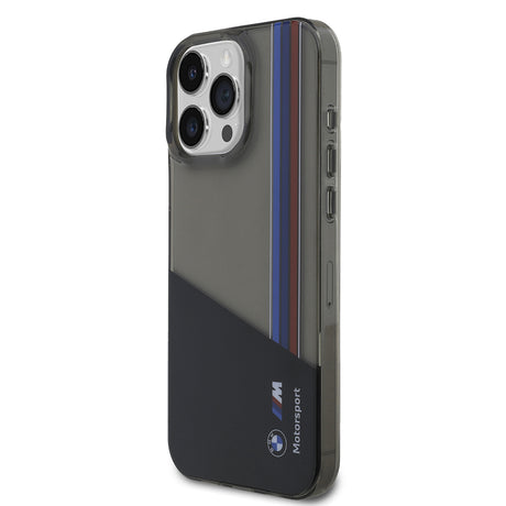 Apple iPhone 15 Pro Max Kılıf BMW Orjinal Lisanslı Yarı Transparan M Dizayn Çizgili Kapak
