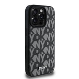 Apple iPhone 15 Pro Max Kılıf DKNY Orjinal Lisanslı M-safe Şarj Özellikli 3D Yazılı Grid Pattern Kapak
