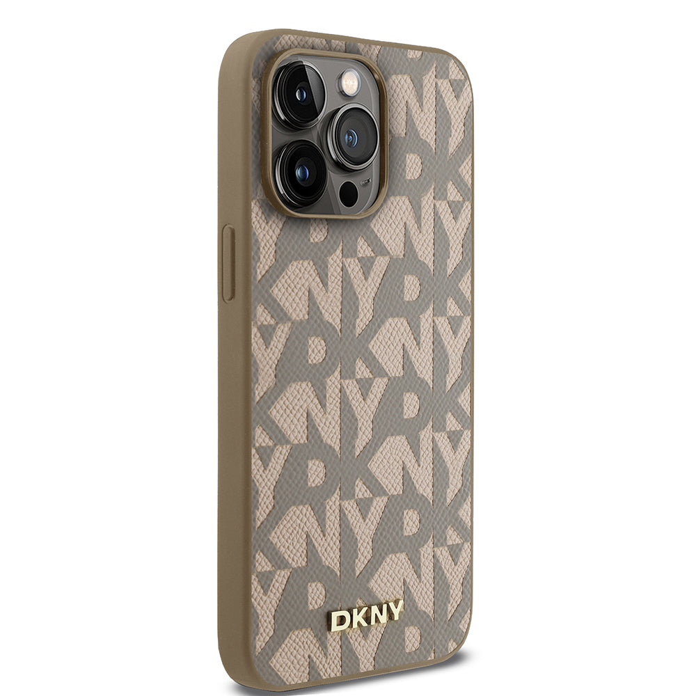 Apple iPhone 15 Pro Max Kılıf DKNY Orjinal Lisanslı M-safe Şarj Özellikli 3D Yazılı Grid Pattern Kapak