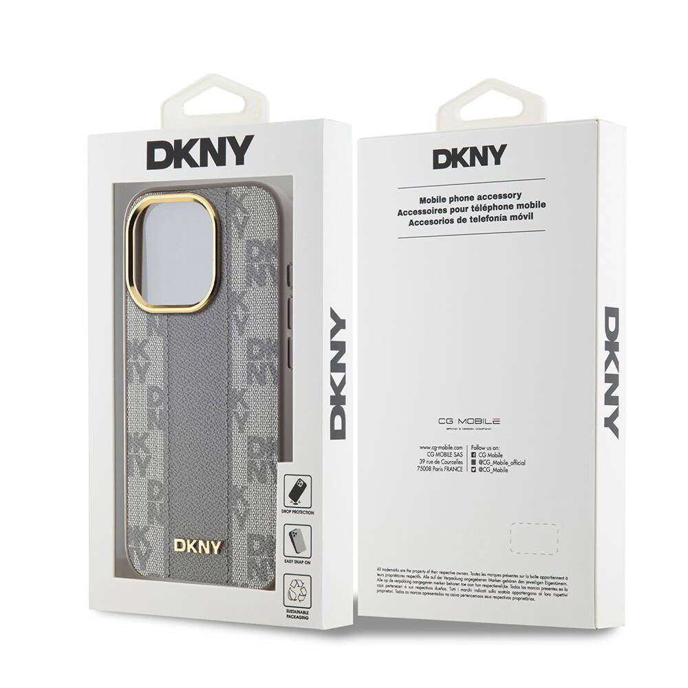 Apple iPhone 15 Pro Max Kılıf DKNY Orjinal Lisanslı M-safe Şarj Özellikli 3D Yazılı Checkered Pattern Kapak