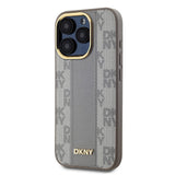 Apple iPhone 15 Pro Max Kılıf DKNY Orjinal Lisanslı M-safe Şarj Özellikli 3D Yazılı Checkered Pattern Kapak