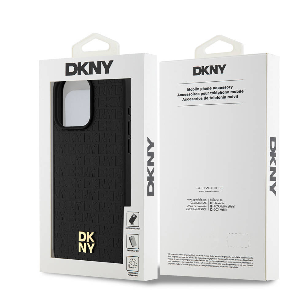 Apple iPhone 15 Pro Max Kılıf DKNY Orjinal Lisanslı M-safe Şarj Özellikli 3D Yazılı Repeat Pattern Kapak