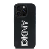 Apple iPhone 15 Pro Max Kılıf DKNY Orjinal Lisanslı Taşlı DKNY Yazılı Metalik Rhinestones PU Deri Kapak