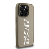 Apple iPhone 15 Pro Max Kılıf DKNY Orjinal Lisanslı Taşlı DKNY Yazılı Metalik Rhinestones PU Deri Kapak