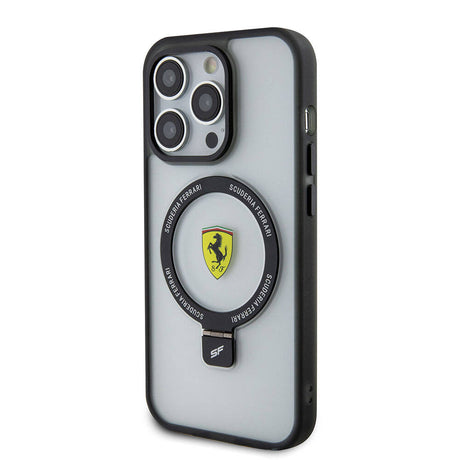 Apple iPhone 15 Pro Max Kılıf Ferrari M-safe Şarj Özellikli Standlı Buzlu Yüzey Dizayn Kapak