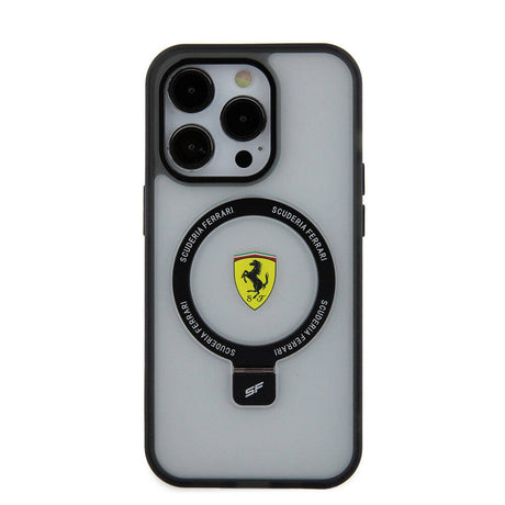 Apple iPhone 15 Pro Max Kılıf Ferrari M-safe Şarj Özellikli Standlı Buzlu Yüzey Dizayn Kapak