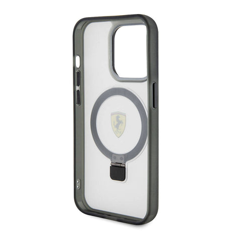 Apple iPhone 15 Pro Max Kılıf Ferrari M-safe Şarj Özellikli Standlı Buzlu Yüzey Dizayn Kapak