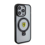 Apple iPhone 15 Pro Max Kılıf Ferrari M-safe Şarj Özellikli Standlı Buzlu Yüzey Dizayn Kapak
