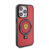 Apple iPhone 15 Pro Max Kılıf Ferrari M-safe Şarj Özellikli Standlı Buzlu Yüzey Dizayn Kapak