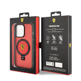 Apple iPhone 15 Pro Max Kılıf Ferrari M-safe Şarj Özellikli Standlı Buzlu Yüzey Dizayn Kapak