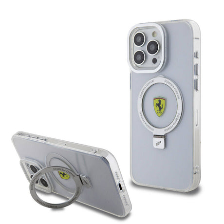 Apple iPhone 15 Pro Max Kılıf Ferrari M-safe Şarj Özellikli Standlı Buzlu Yüzey Dizayn Kapak