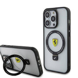 Apple iPhone 15 Pro Max Kılıf Ferrari M-safe Şarj Özellikli Standlı Buzlu Yüzey Dizayn Kapak