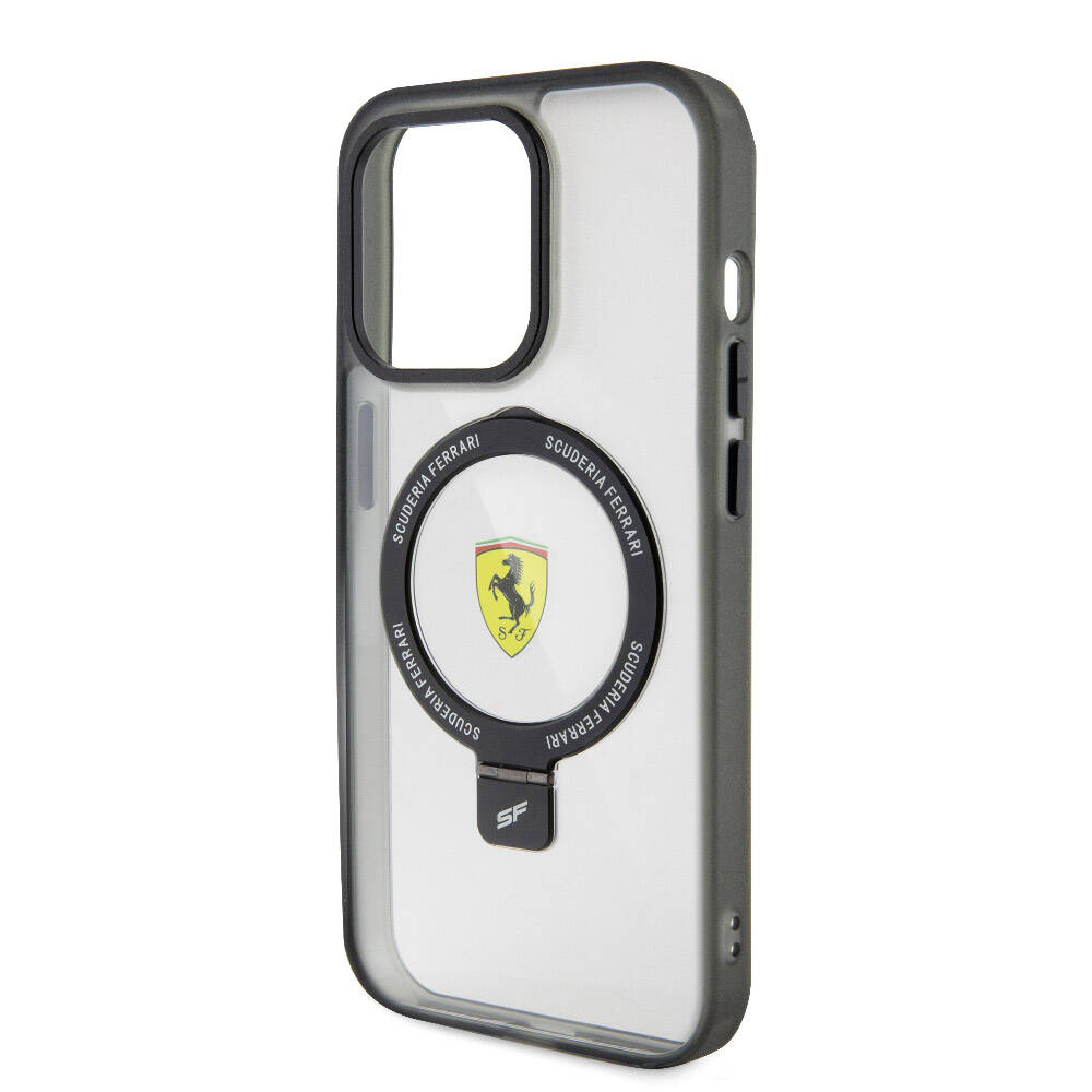 Apple iPhone 15 Pro Max Kılıf Ferrari M-safe Şarj Özellikli Standlı Buzlu Yüzey Dizayn Kapak