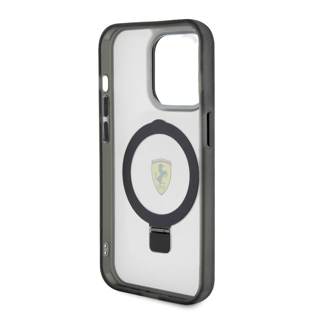 Apple iPhone 15 Pro Max Kılıf Ferrari M-safe Şarj Özellikli Standlı Buzlu Yüzey Dizayn Kapak