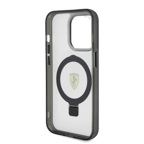 Apple iPhone 15 Pro Max Kılıf Ferrari M-safe Şarj Özellikli Standlı Buzlu Yüzey Dizayn Kapak