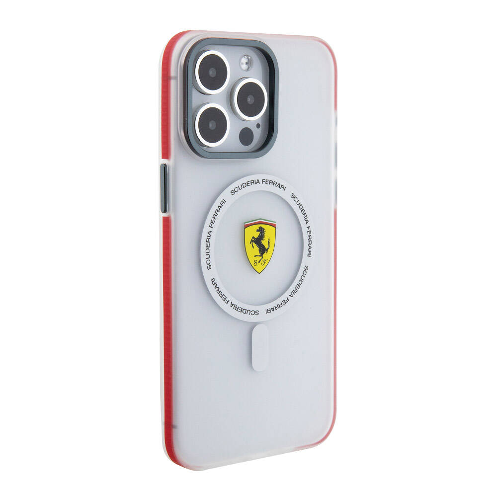 Apple iPhone 15 Pro Max Kılıf Ferrari Orjinal Lisanslı M-safe Şarj Özellikli Kontrast Bumper SF Ring Kapak
