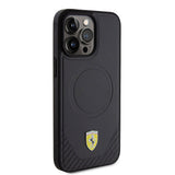 Apple iPhone 15 Pro Max Kılıf Ferrari Orjinal Lisanslı M-safe Şarj Özellikli Metal Logolu PU Karbon Kapak