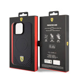 Apple iPhone 15 Pro Max Kılıf Ferrari Orjinal Lisanslı M-safe Şarj Özellikli Metal Logolu PU Karbon Kapak