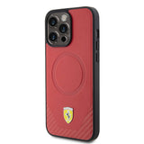 Apple iPhone 15 Pro Max Kılıf Ferrari Orjinal Lisanslı M-safe Şarj Özellikli Metal Logolu PU Karbon Kapak