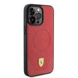 Apple iPhone 15 Pro Max Kılıf Ferrari Orjinal Lisanslı M-safe Şarj Özellikli Metal Logolu PU Karbon Kapak