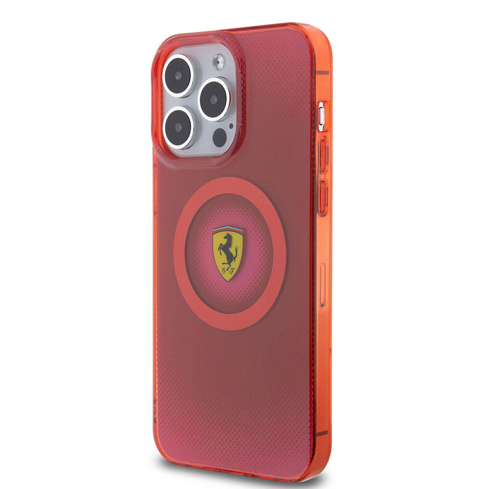 Apple iPhone 15 Pro Max Kılıf Ferrari Orjinal Lisanslı M-safe Şarj Özellikli Parçalanan Noktalar Desenli Kapak