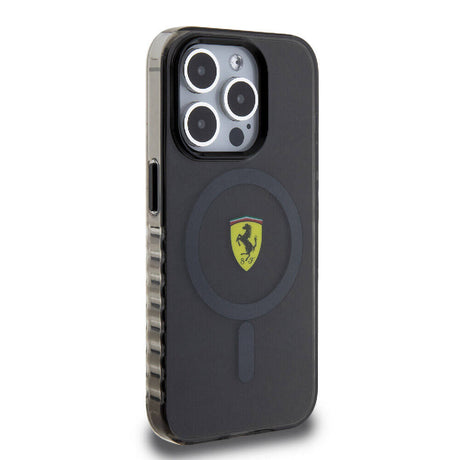 Apple iPhone 15 Pro Max Kılıf Ferrari Orjinal Lisanslı M-safe Şarj Özellikli Tırtıklı Kenar Tasarımlı Ortalanmış Logo Kapak
