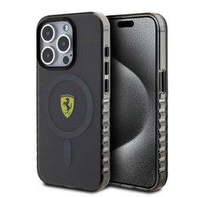 Apple iPhone 15 Pro Max Kılıf Ferrari Orjinal Lisanslı M-safe Şarj Özellikli Tırtıklı Kenar Tasarımlı Ortalanmış Logo Kapak