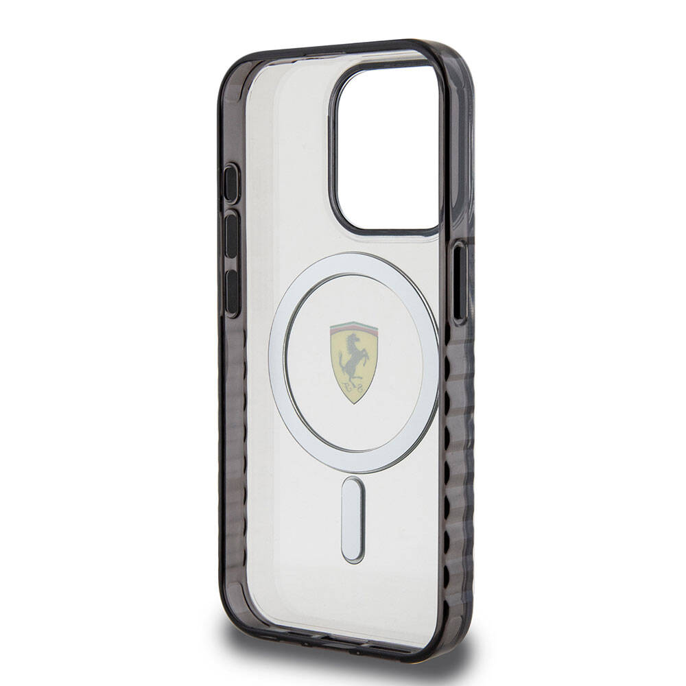 Apple iPhone 15 Pro Max Kılıf Ferrari Orjinal Lisanslı M-safe Şarj Özellikli Tırtıklı Kenar Tasarımlı Ortalanmış Logo Kapak