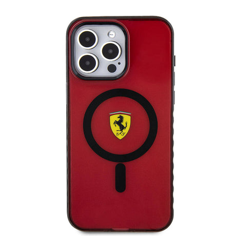 Apple iPhone 15 Pro Max Kılıf Ferrari Orjinal Lisanslı M-safe Şarj Özellikli Tırtıklı Kenar Tasarımlı Ortalanmış Logo Kapak