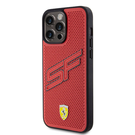 Apple iPhone 15 Pro Max Kılıf Ferrari Orjinal Lisanslı PU Delikli Arka Yüzey Metal Logolu Dikişli Büyük SF Yazılı Kapak